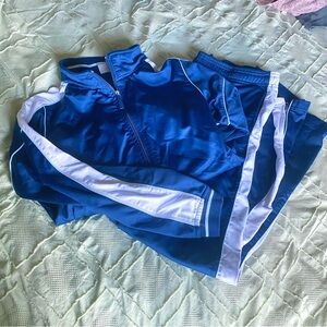 Blue and White Track Jacket and Pants Set